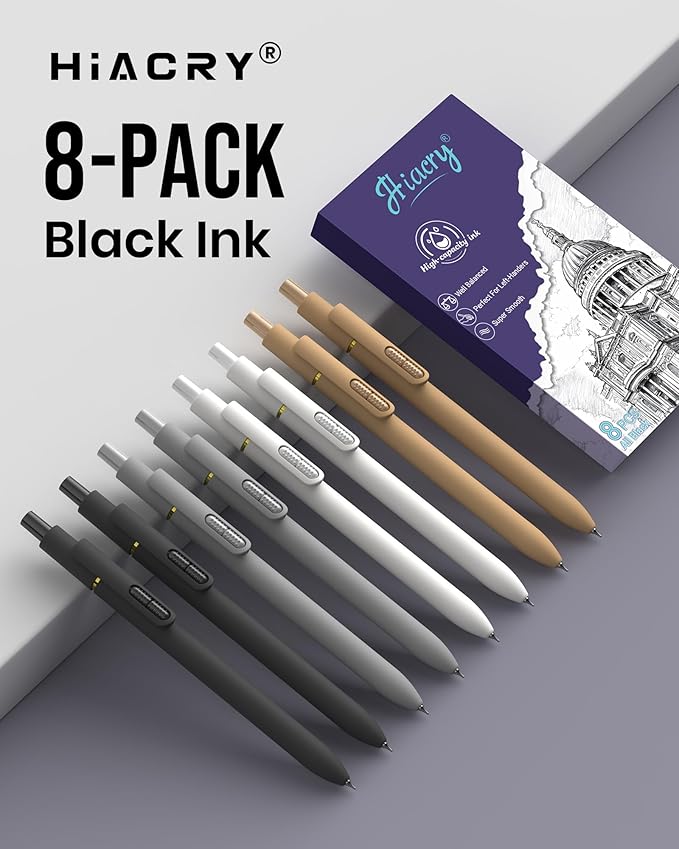 8 Pcs Gel Pens - 0.7mm Fine Point Smooth Writing Black Ink, Quick-Dry Long Lasting Fidge Pens, School & Office Supplies for Men Women