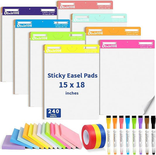 31 PCS Sticky Easel Pad Set, 15 x 18 in Mini Note Pads, Self-Stick Easel Pads Flip Chart Paper, Anchor Chart Paper, Sticky Anchor Chart Paper, with Sticky Note, Masking Tape, Markers, Meeting Notes