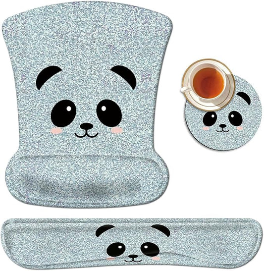 Mouse Pad Wrist Rest Support Set Keyboard Wrist Rest Pad Panda Ergonomic Mousepad Memory Foam Comfortable Keyboard Pad Come with A Coffee Cup
