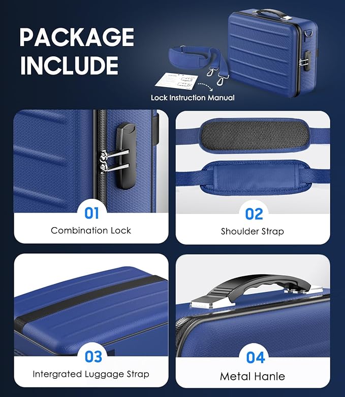 Fireproof Document Box with Lock, Hard-Shell Fireproof Safe for Home Documents, Portable Travel Fire Proof File Box for Passport Laptop Certificates, Navy Blue