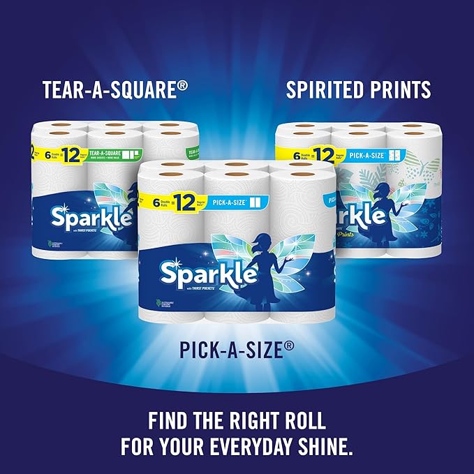 Sparkle Pick-A-Size Paper Towels, 6 Double Rolls (660 Sheets Total) - Strong 2-Ply Towels for Kitchen Cleanup and Everyday Messes