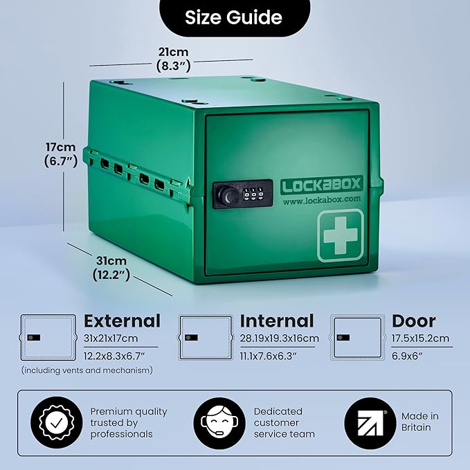 Lockabox One™ | Premium Medicine Lock Box | Medium Medication Lock Box With Code For Medicines, Vitamins & Supplements | External Size 12 x 8 x 6.6 inches (Medi Green)