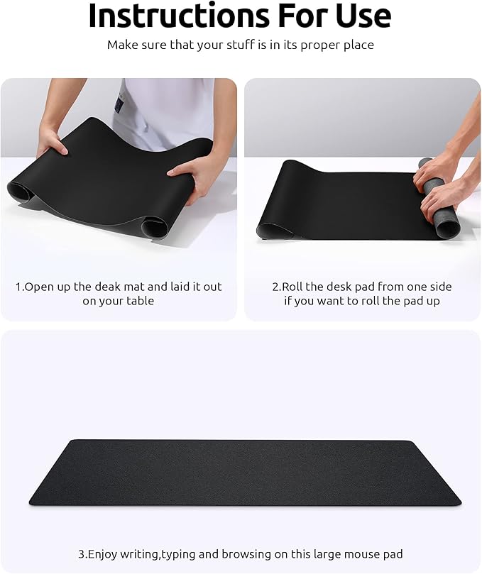 YSAGi Leather Office Desk Pad Protector, Large Mouse Pad, Non-Slip, PU Leather, Laptop Desk Blotter, Waterproof Writing Pad for Office and Home, Black, 23.6" x 13.8"