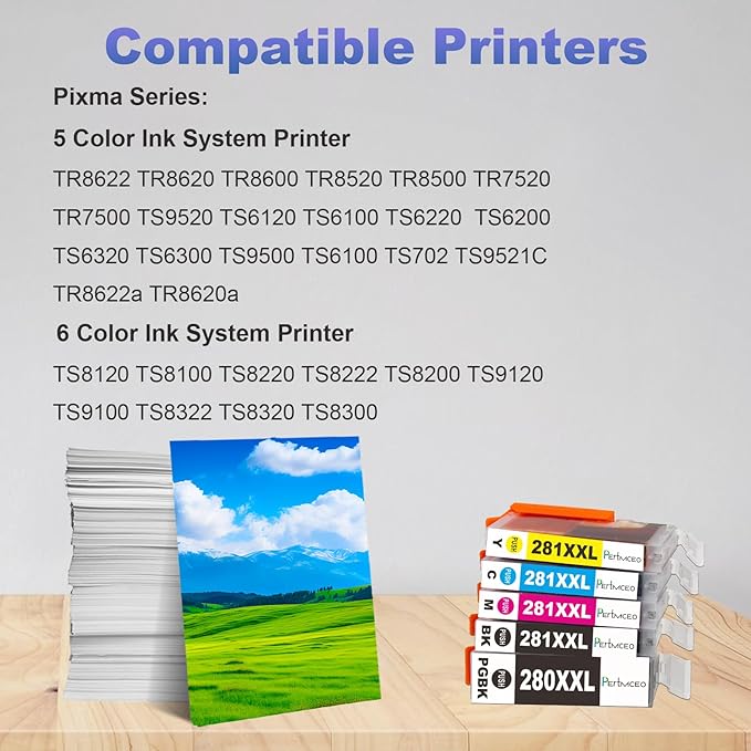 TR8622a Ink Cartridges PGI-280XXL CLI-281XXL 280 281 Compatible Ink Cartridge Replacement for Canon 280 281 Ink to use with PIXMA TR8622a TR8620a TR8622 TR8620 TR8600 TS9500 TS6300 Printer (5 Pack)