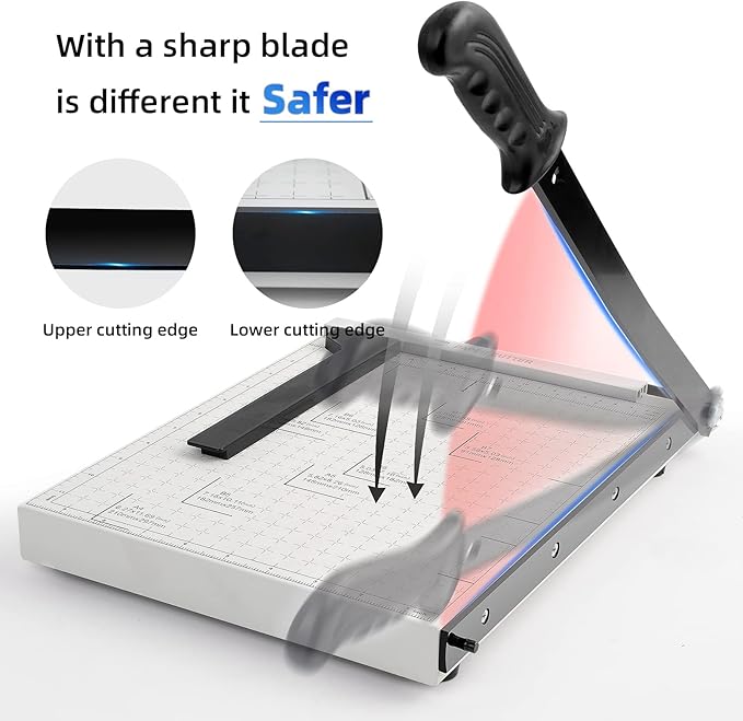 Guillotine Paper Cutter, 12 Inch Heavy Duty Guillotine, 12 Sheet Capacity Stack Paper Trimmer with Safety Blade Lock, 12" Cutting Length and Paper Cutter Slicer for Office Home School