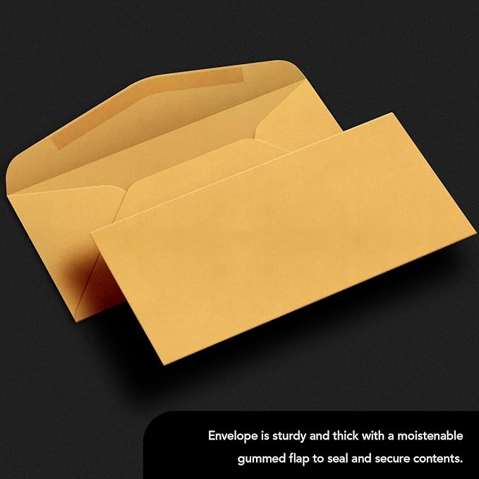 #12 Brown Kraft Regular Envelopes - 4 3/4" x 11", Thick and Sturdy, Gummed Closure, 50 per Pack - Great for Mailing Letters Business Documents Invitations Invoices Checks Fundraisers and Statements