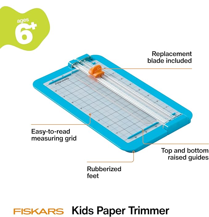 Fiskars Kids Junior Paper Trimmer – Turquoise Safe and Easy Paper Cutter for Crafting and School Projects 7 x 11.5 Inches