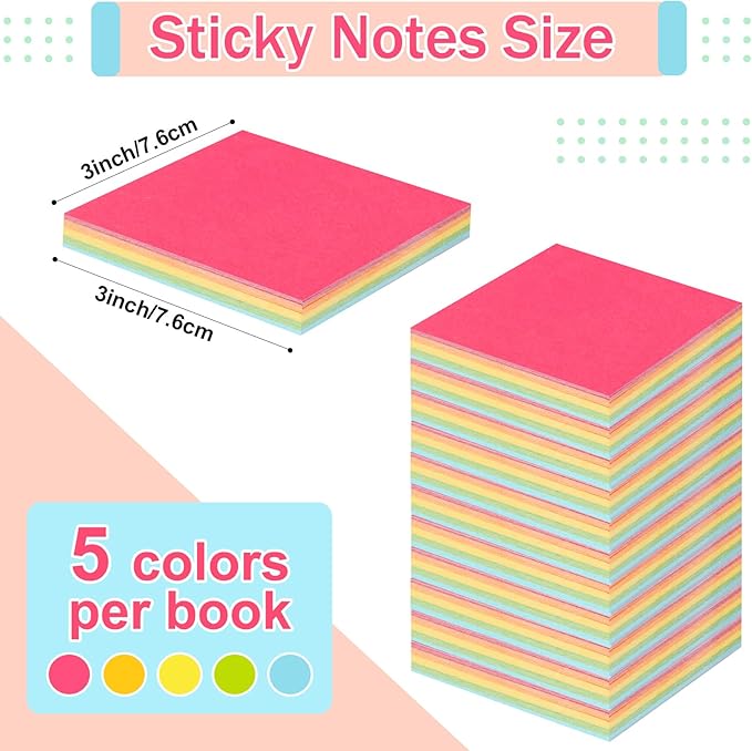 Thenshop 60 Packs Sticky Notes Bulk 3x3 Inches Colorful Self Stick Note Pads Paper Memo for Office School Notebook Supplies, 60 Pads, 50 Sheets/pad (Bright Color)