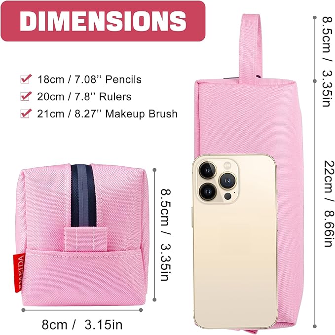 Fmeida Pink Pencil Case Aesthetic Large Capacity Pencil Case Portable Pencil Bag with Handle Cute Stationery Pen Bag Pouch Organizer for School Office Travel