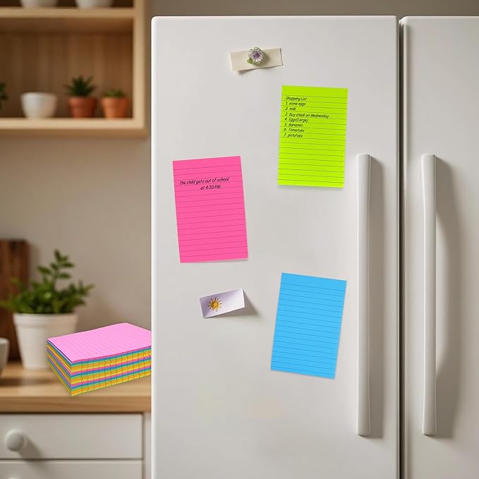 (15 Pack) Lined Sticky Notes 4x6 in Post Ruled Stickies Super Sticking Power Memo Pads, Bright Colors Big Sticky Notes with Lines Self-Stick Note Pad