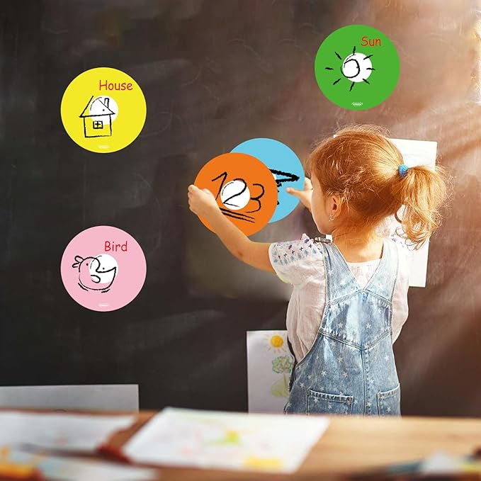 Dry Erase Sticky Notes Multi-Use Label Stickers for Desk, Wall, Fridge, Reminders, Labels, Lists, Removable &Reusable, 12 Pack (5" in Circle Multicolor)