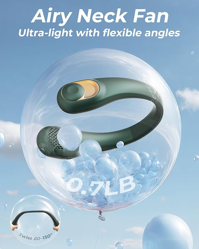 Neck Fan, Personal Fan with LED Display, USB-C Rechargeable, 4000mAh-Battery, 3-Speed Adjustment & Whisper-Quiet Operation, Perfect for Home, Travel, Sports