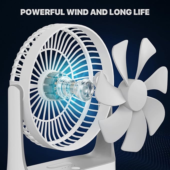 mollie 7'' Small USB Fan Rechargeable, Portable Desk Fan, 4000mah 4-Speed Quie Desktop Fan with Nightlight, for Home Office Bedroom Travel Outdoor Gifts for Women Men, White