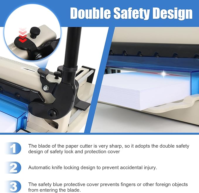 12 in Heavy-Duty Guillotine Paper Cutter, Paper Trimmer, Industrial-Grade Steel Blade, Dual Safety Lock Protective Cover, Cuts Cardstock, Posters Bulk Paper for Office, School Crafting