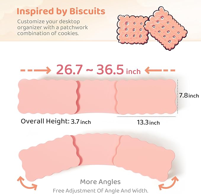 Dual Monitor Riser, Cookie-Shaped Adjustable Length & Swivel Angle, Wooden Desktop Organizer for 2 Monitors,Monitor Stand with Drawer for Laptop, PC, Computer, Printer,Pink