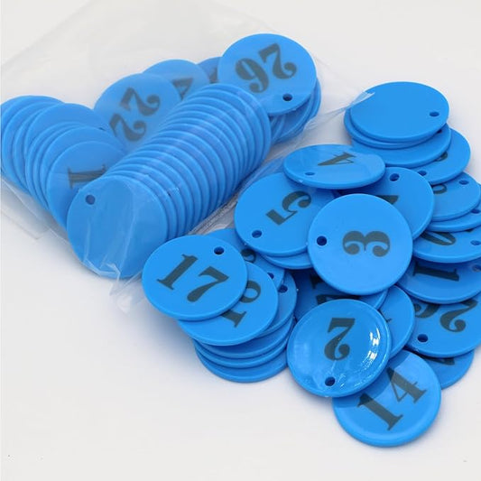 1.4inch Ultraviolet Plastic Laser Round Number Tags ID Markers for Lockers Pub Supermarket Hotel House Luggage Identification with Holes(1-2000, Sky Blue)