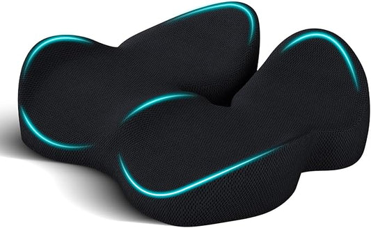 Seat Cushion,Office Chair Cushion for Sciatica,Ergonomic Memory Foam Seat Cushion for Car,Coccyx Cushion,Sciatica & Back Support,19" x 16" All Day Comfort Black Chair Cushion