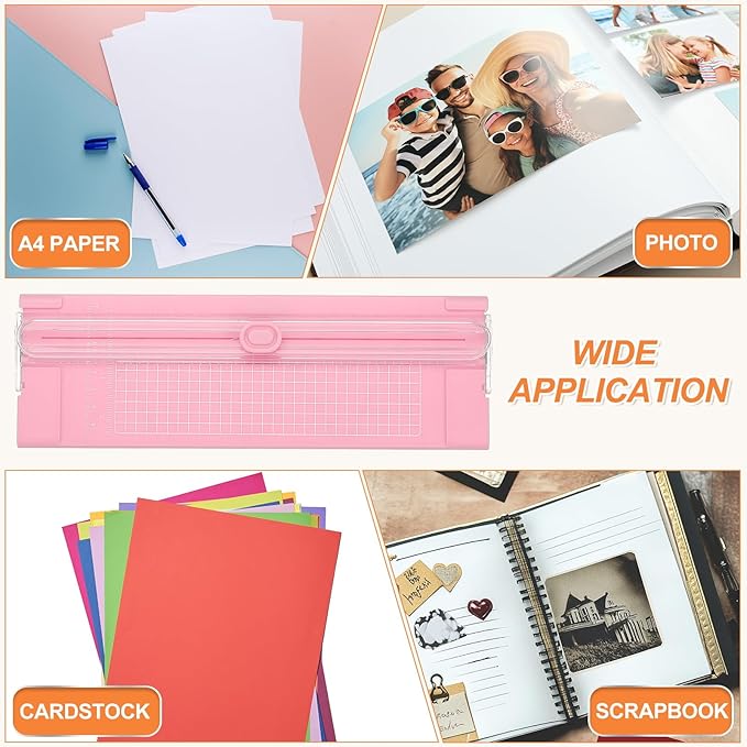 PATIKIL Paper Cutter Trimmer, A4 Straight Small Portable Paper Slide Paper Slicer with Safe-Guard for Craft Cardstock Label Card, Scrapbook Photo, Pink