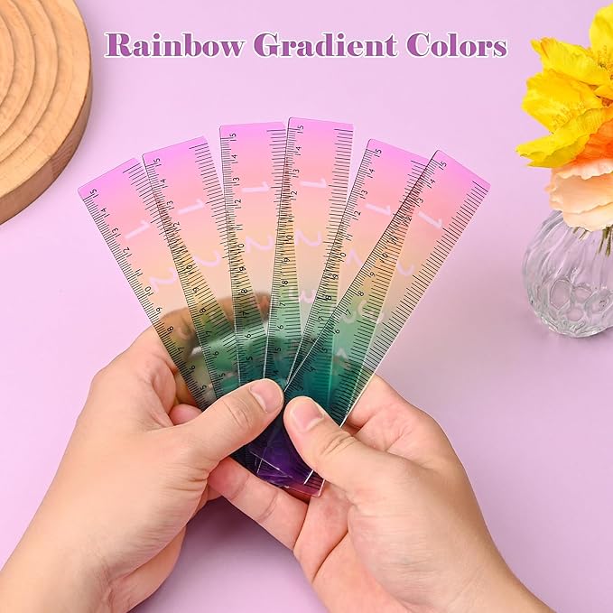 BAYTORY 6Pcs 6inch/15cm Acrylic Straight Rulers, Transparent Gradient Color Rulers, Shatterproof Rainbow Color Measure Stationery with Centimeters, for School Classroom Student (6inch/15cm)