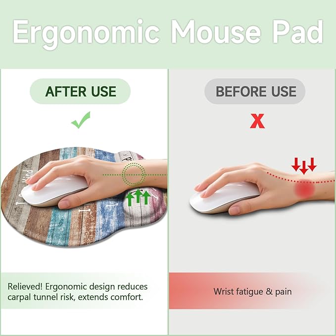 Inspirational Mouse Pad with Gel Wrist Rest, Ergonomic Comfort Non-Slip Mousepad for Pain Relief, Positive Quotes Office Decor & Desk Accessories for Teachers, Home, Computer, Gaming