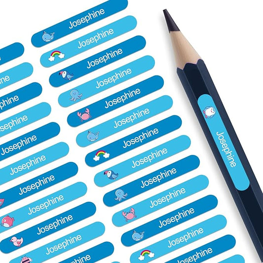 Personalized Name Labels for Kids - Custom Waterproof Stickers for School, Pencils, Baby Bottles & Daycare - Mom-Approved & Made in USA, BPA-Free, Easy-Peel Stick On Labels (Blue, 960 Stickers)