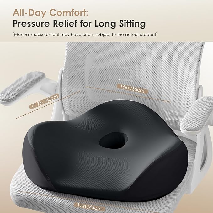 FLORICH Seat Cushion, Memory Foam Seat Cushion for Car Office Chair, Ergonomic Office Seat Chair Cushion for Sciatica Pain Relief, Larger Seat Cushion for for Long Sitting Office Workers - Black