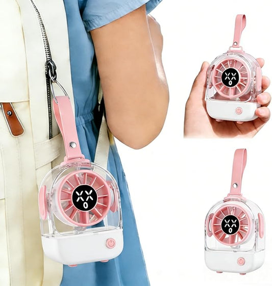 VanSmaGo Portable Mini Fan, 3 IN 1 USB Rechargeable Small Fan with 5 Powerful Speeds, LED Display, Battery Operated Handheld/Desk/Travel Personal Fan Portable for Bedroom Outdoor Office Lash