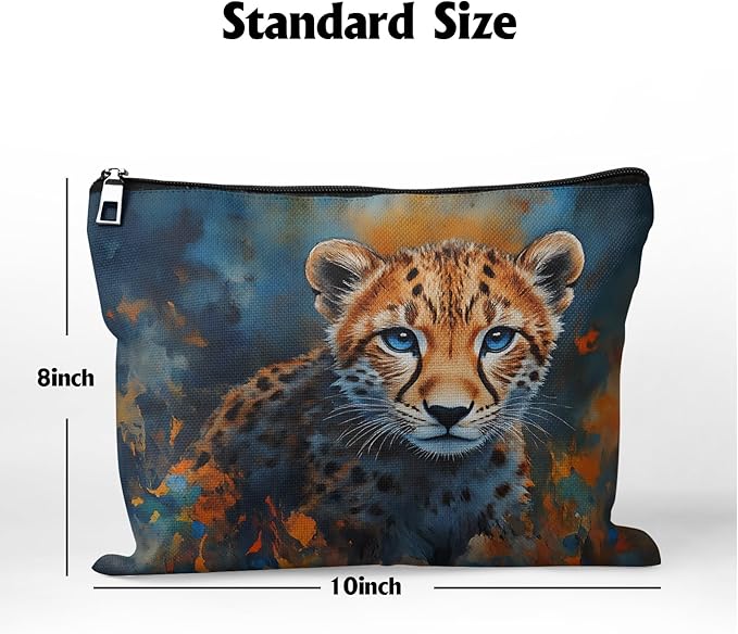 Cafl Cheetah Cub Blue Eyes Makeup Bag for Women Large Capacity Make Up Bag Portable Travel Cosmetic Bag Toiletry Pouch Organizer 10 * 8inch