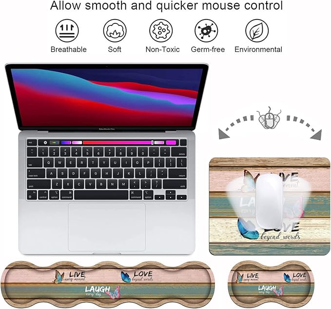 Ergonomic Keyboard Wrist Rest and Mouse Pad Wrist Rest Set with Coasters [4Pcs], Non-Slip Rubber Base for Home Office Working Studying Easy Typing & Pain Relief, Inspirational Quote Live Laugh Love