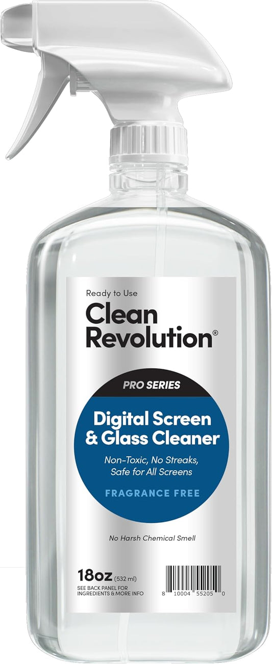Clean Revolution Pro Digital Screen and Glass Cleaner, Spray and Wipe TV Screens, Computers, Mirrors and Windows: Non-Toxic, No Harsh Chemicals or Odors. Unscented, 18 oz (Pack of 1) - Made in USA