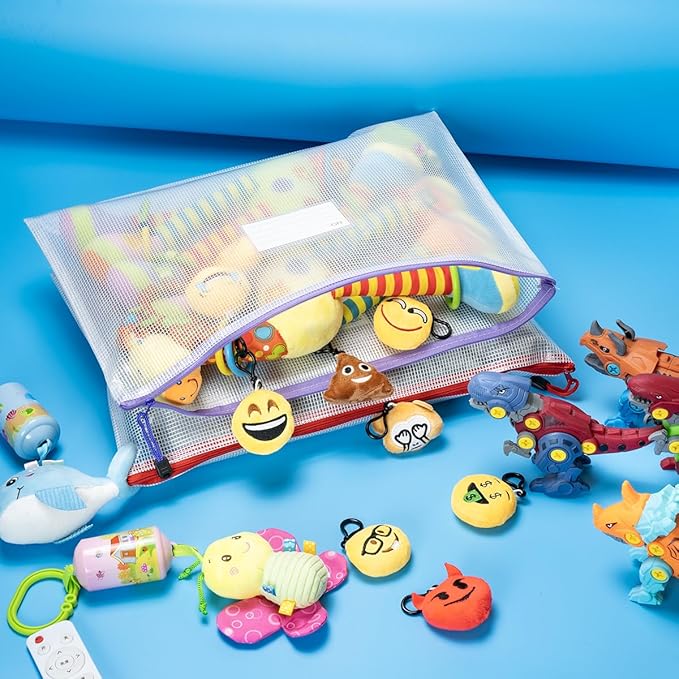 AUSTARK Plastic Mesh Zipper Pouch, 12Pcs Zipper File Bags with Label Pocket, A3 Size 16.9x12in, White