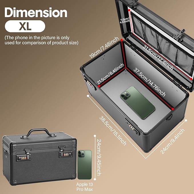 Lockable Storage Box - Medicine Box Organizer with Combination Code, Lock Boxes for Personal Items, Childproof Phone Lockbox for Home/Office/School Storage Lockers, 15.1x9.4x8.7 Inch, Black