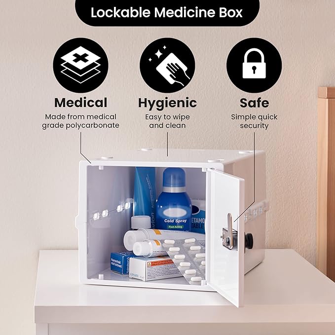 Lockabox One™ | Premium Lock Box | Medium Combination Lock Box For Food, Medicine & Home Safety | External Size 12 x 8 x 6.6 inches (Opal White)