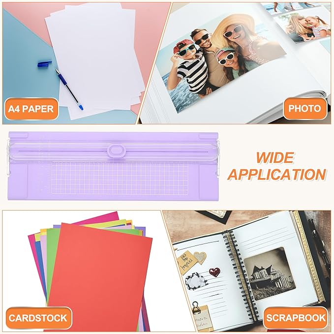 PATIKIL Paper Cutter Trimmer, A4 Straight Small Portable Paper Slide Paper Slicer with Safe-Guard for Craft Cardstock Label Card, Scrapbook Photo, Purple