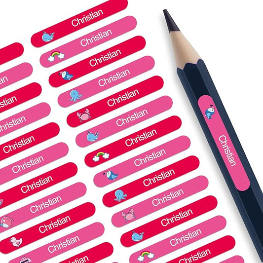 Personalized Name Labels for Kids - Custom Waterproof Stickers for School, Pencils, Baby Bottles & Daycare - Mom-Approved & Made in USA, BPA-Free, Easy-Peel Stick On Labels (Red, 960 Stickers)