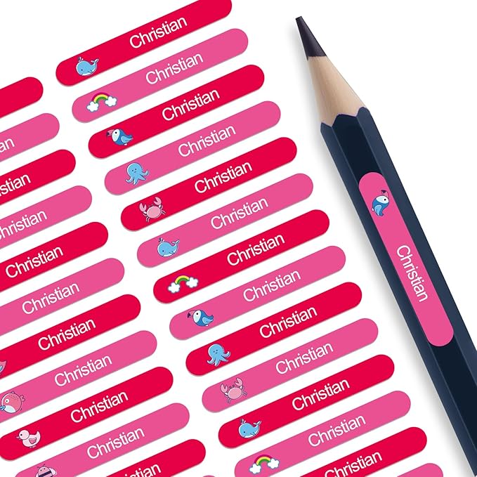 Personalized Name Labels for Kids - Custom Waterproof Stickers for School, Pencils, Baby Bottles & Daycare - Mom-Approved & Made in USA, BPA-Free, Easy-Peel Stick On Labels (Red, 480 Stickers)