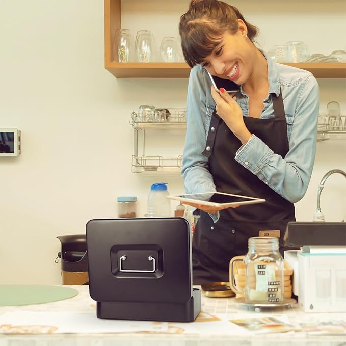 Cash Box with Money Tray and Key Lock, Saving Lock Box with Money Tray Storage for Cash Register 11.8"x9.45"x3.54" Black XL Large