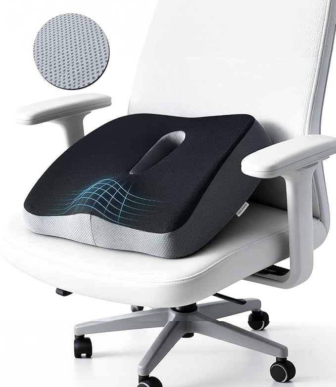 Memory Foam Seat Cushion, Large Office Chair Cushions Chair Pad for Tailbone Sciatica Coccyx Lower Back Pain Relief, Orthopedic Butt Pillow for Desk Chair Car Wheelchair Long Sitting (Black)