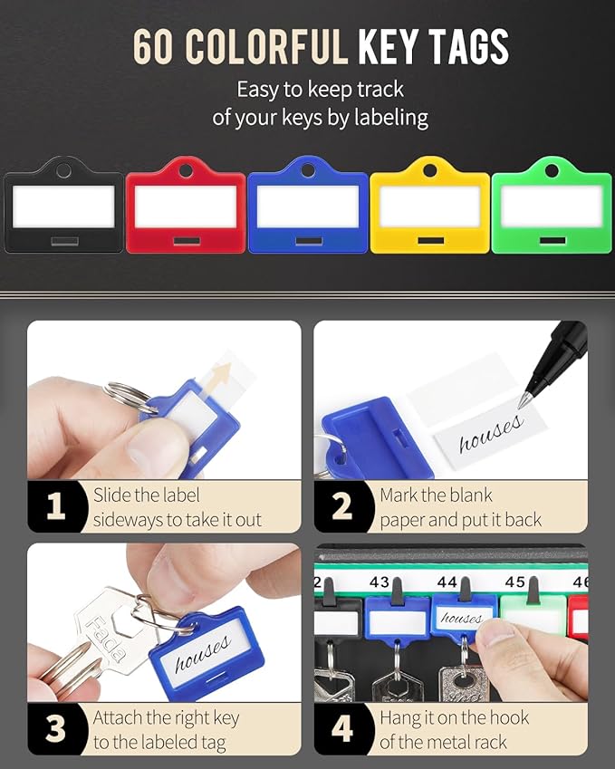 Uniclife 60 Position Key Cabinet Steel Security Storage Box with Combination & Key Lock, Resettable, Digital, Adjustable Racks, Colorful Labels & Hooks