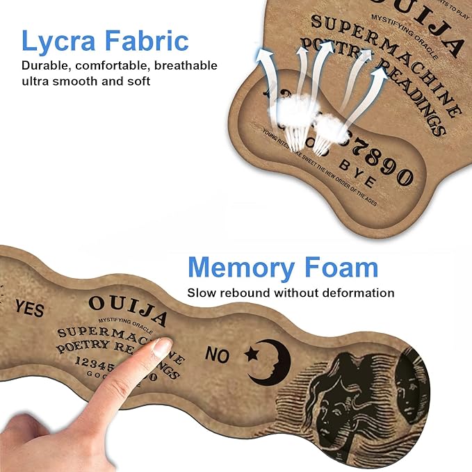 Wrist Rest Support Ergonomic Gel Mouse Pad & Memory Foam Keyboard Set, Non-Slip Rubber PU Base for Home Office Working Studying Easy Typing & Pain Relief, Retro Ouija Board
