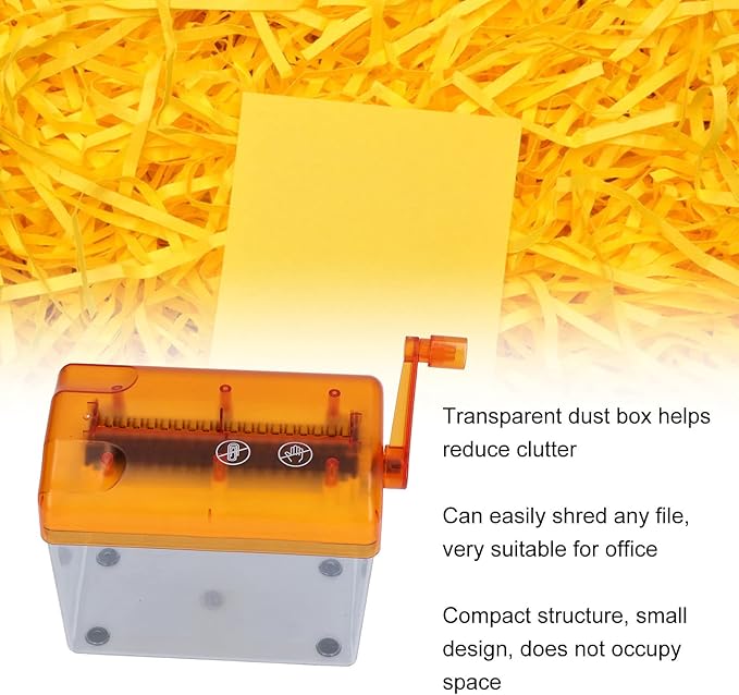 Manual Paper Shredder, Mini Hand Shredder Mini Desktop Paper Shredder Manual Hand Crank Shredder Portable File Paper Shredder Documents Paper Cutting Tool for Home Office(Orange)