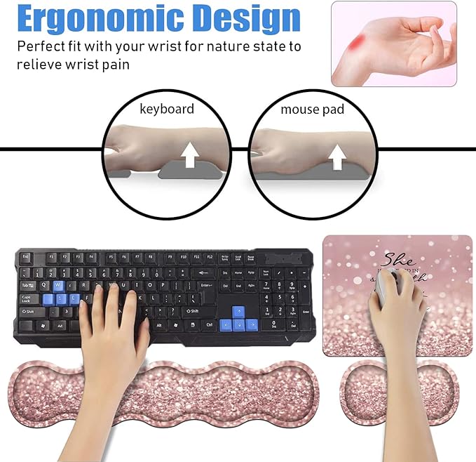 Ergonomic Keyboard Wrist Rest and Mouse Pad Wrist Rest Set with Coasters [4Pcs], Non-Slip Rubber Base for Home Office Working Studying Easy Typing & Pain Relief, Bible Verses Proverbs 31:25