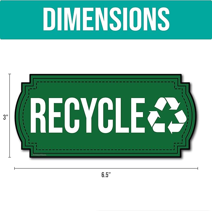 Recycle and Trash Magnets for Kitchen Cans and Recycling Bins, Dual Trash and Recycle Magnet for Garbage Can Logo Symbol, 2 Magnetic Sticker Adhesives, 6.5x3 Inch Design Home Outdoor Waste (Green)
