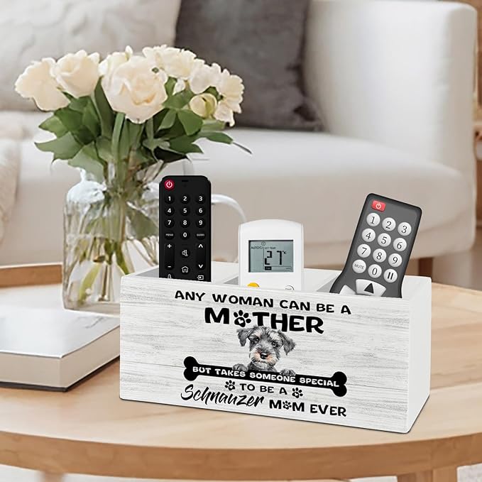 Schnauzer Gifts Pen Pencil Holder Organizer for Desk Accessories, Dog Mom Lovers Owner Gifts for Women, to Be a Schnauzer Mom Ever Wooden Box Sign Desk Decor for Home Office Decoration