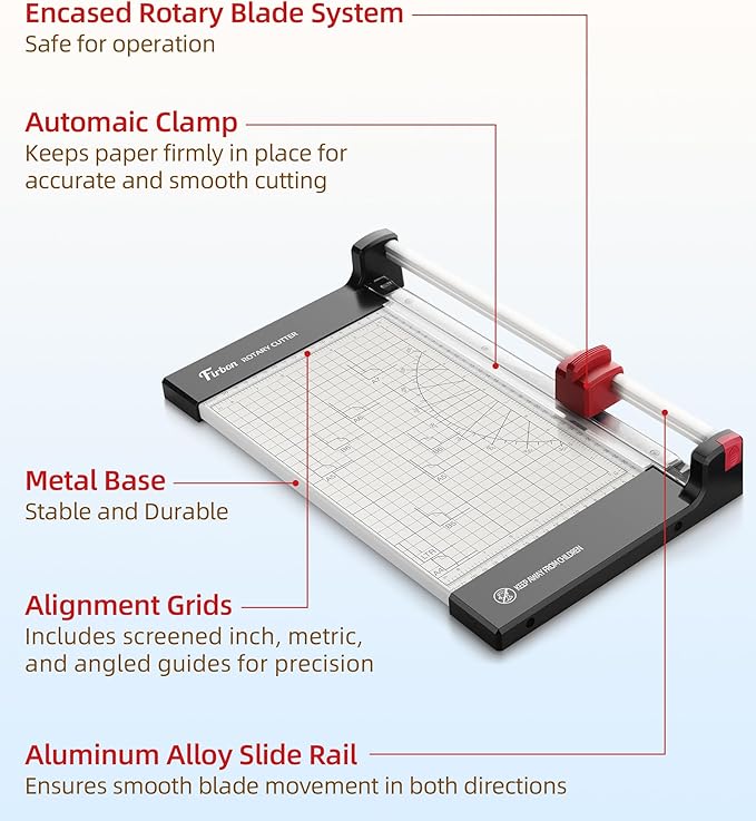 Firbon 12" Rotary Paper Trimmer with Replaceable Blade, Heavy Duty 10-Sheet Capacity Cutter for Cardstock, Photos, Scrapbooking, Office, School & Studio