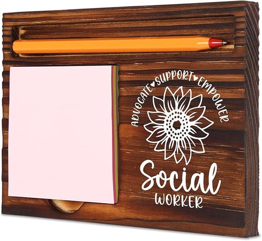 Thank You Social Worker Gift, Advocate, Support, Empower Sunflower Design, Inspirational Office Decor for Social Workers, Birthday Retirement New Job Farewell, Self-Stick Note Pad Holder XBT16