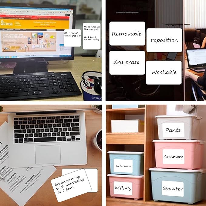 SVNOOC Multi-Use Label Stickers Dry Erase Sticky Notes, Labels for Storage Bin, Wall, Refrigerator, Home, Office, Classroom Use 4x6 inches (6 Pack)