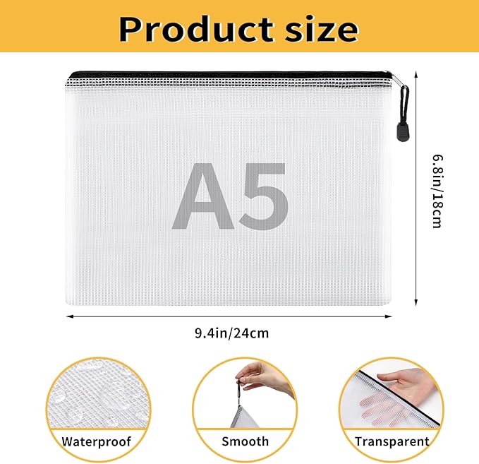 EOOUT 36pcs Pencil Pouch, Mesh Zipper Pouch Zipper Bags, 6x9 Inches Large Storage Bags for Organizing, 12 Colors Puzzle Bag Zipper File Bags for Office Supplies