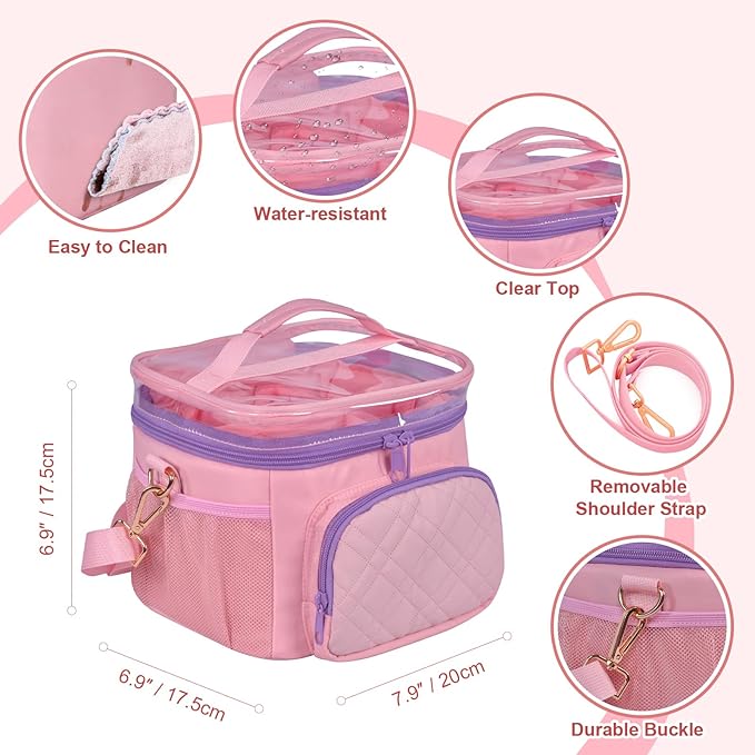 Professional Marker Organizer Case for 120 Markers, Portable Travel Art Supply Marker Storage Carry Bag with Dividers and Shoulder Strap (Pink)