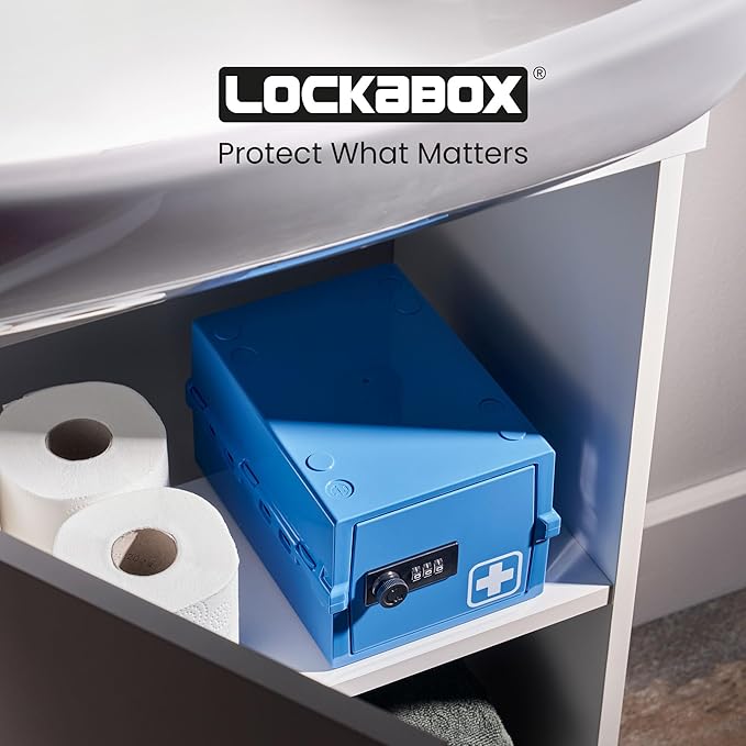 Lockabox Mini™ | Small Medicine Lock Box with Combination Lock (Half Letter Sized) | Mini Medical Lockable Box For Tablets, Creams & Medical Pens | External Size 8.8 x 6.1 x 4.7 Inches (Medi Blue)